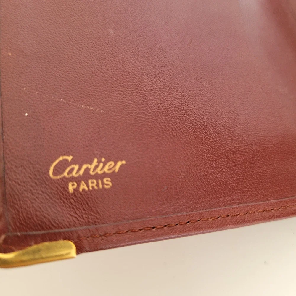 Cartier Paris Must de Cartier Burgundy Leather Bifold Wallet Gold Corners Vintag